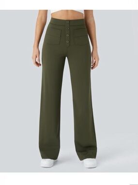 HALARA High-Rise Wide Leg Pants in Olive Green